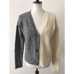 Olivia Sky Cardigan Sweater V Neck Colorblock Stretch Knit